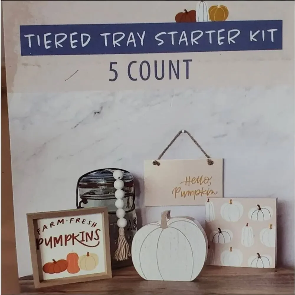 15 Pc Target Mini Tiered Tray Fall Signs Pink Pumpkins Truck Decor 3 Sets NEW